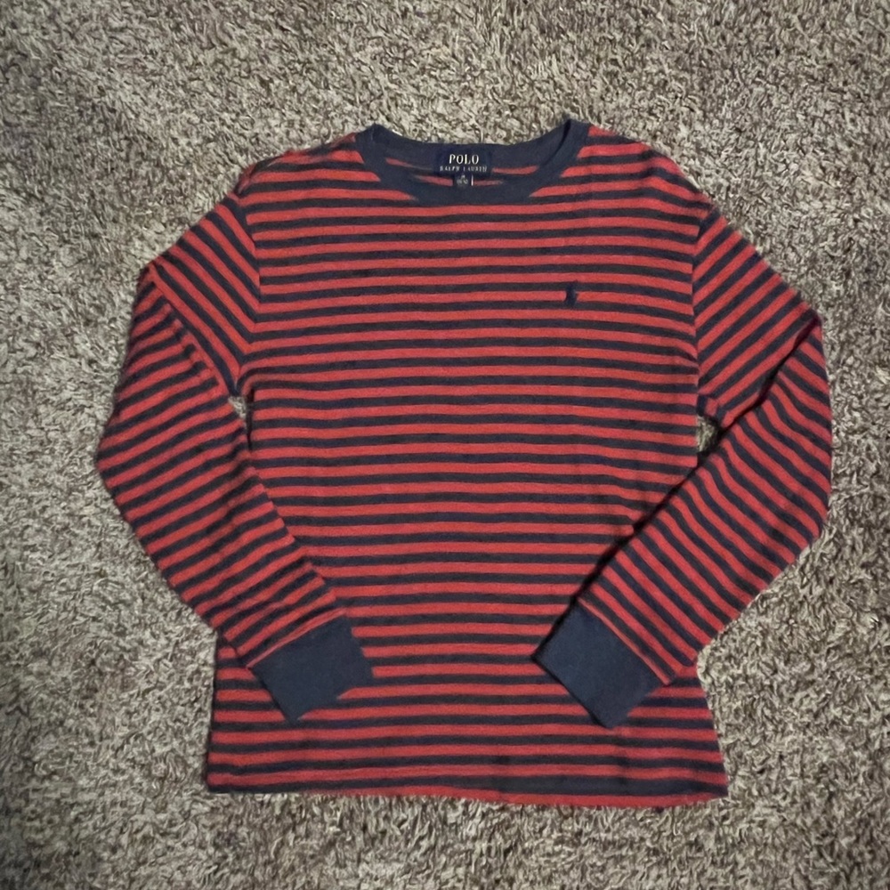 EUC Boys Navy and Red Soft Long Sleeve Polo Shirt